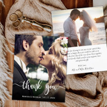 Budget Modern Script Photo Bröllop Tack Flyer