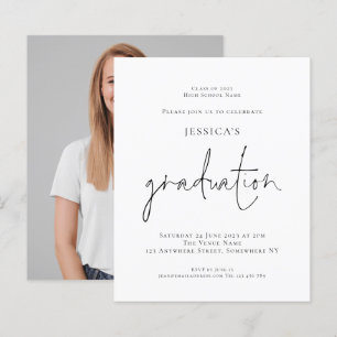 Budget Modern Script Photo Grad 2024 Party Inbjuda