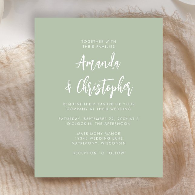 Budget Modern Script Sage Green Wedding Invitation (Skapare uppladdad)