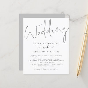 Budget Modern Script White Grått bröllopsinbjudan