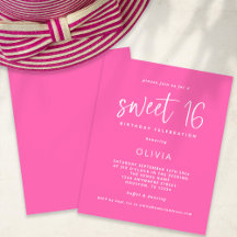 Budget Modern Shock rosa Sweet 16 Birthday Inbjuda