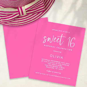 Budget Modern Shock rosa Sweet 16 Birthday Inbjuda