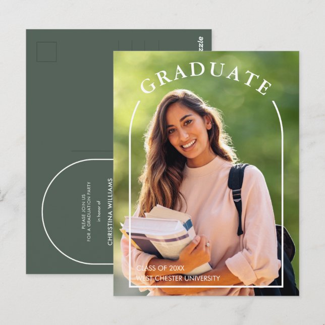 Budget Modern Skriptfoto Examen Inbjudan (Fram/baksida)