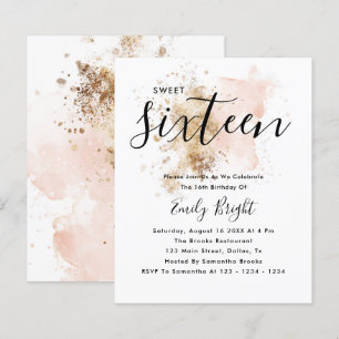 Budget Modern Snyggt Rosa Guld Sweet 16 Inbjudan