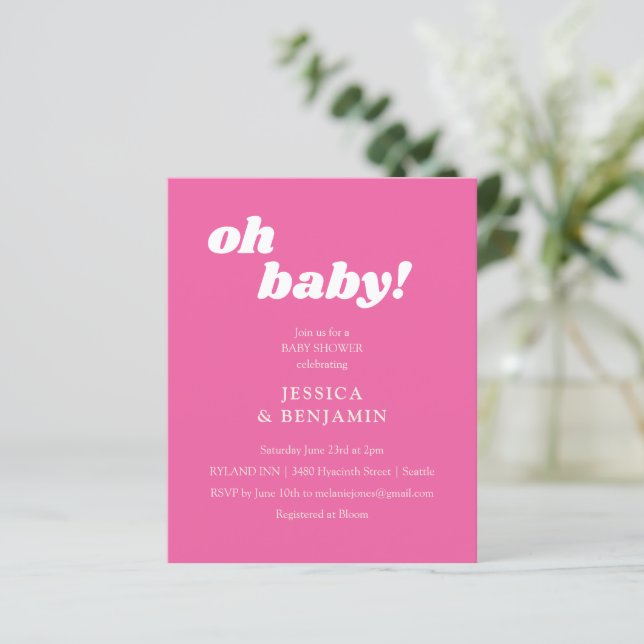 Budget Modern Söt Hot Pink Baby Shower Inbjudan (Stående Fram)