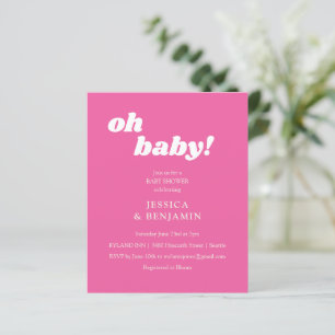 Budget Modern Söt Hot Pink Bebis Shower Inbjudan