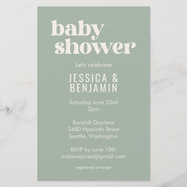 Budget Modern Söt Ljusgrön Bebis Shower Inbjudan (Framsida)