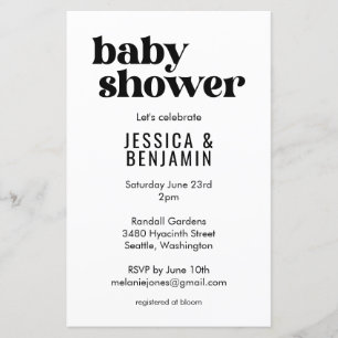Budget Modern Söt Svart Vit Baby Shower Inbjudan