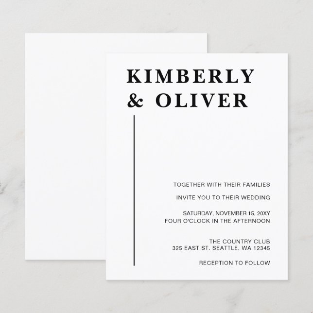 Budget Modern Vita bröllopsinbjudningar (Fram/baksida)
