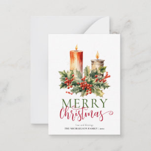Budget Modern Watercolor Candle God jul Anteckningskort