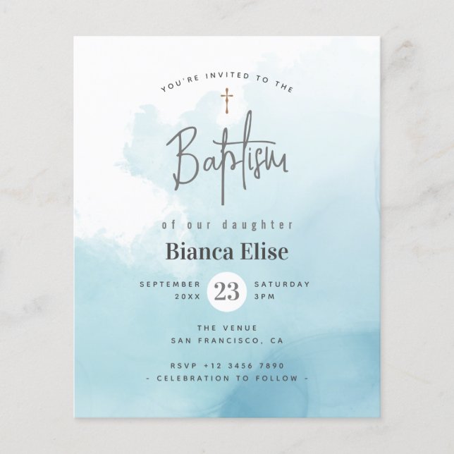Budget Modern Watercolor Clouds Baptism-inbjudan Flygblad (Framsidan)