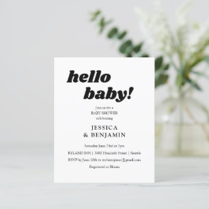 Budget Modern White Hej Cute Baby Shower Inbjudan