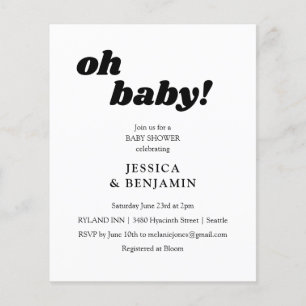 Budget Modern White Papper Cute Baby Shower Inbjud