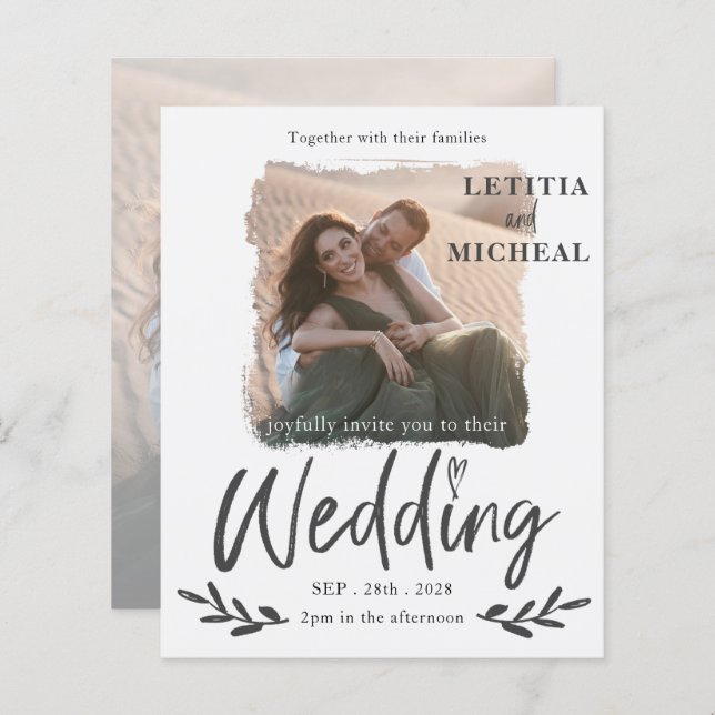 Budget Modern White Photo bröllop-inbjudan (Fram/baksida)