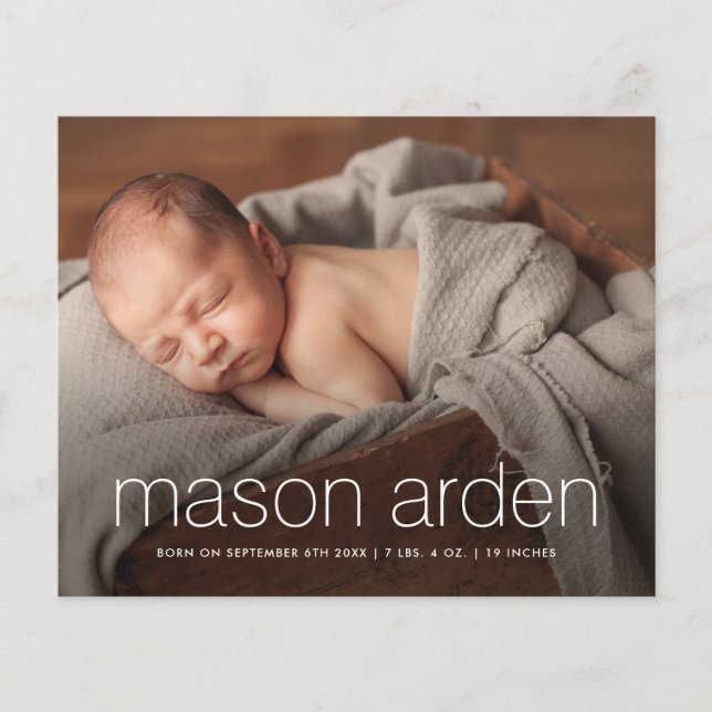 Budget Moderna Baby Foto Födelsekungörelse (Framsida)