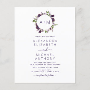 Budget Monogram Blommigt Dusty Lila Bröllop Flygblad
