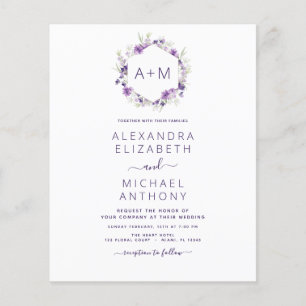 Budget Monogram Blommigt Dusty Lila Bröllop Flygblad