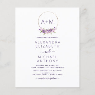 Budget Monogram Blommigt Dusty Lila Bröllop Flygblad