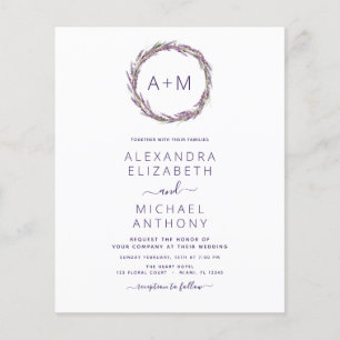 Budget Monogram Blommigt Dusty Lila Bröllop Flygblad