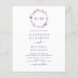 Budget Monogram Blommigt Dusty Lila Bröllop Flygblad