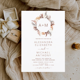 Budget Monogram Boho Pampas Grass Bröllop Flygblad
