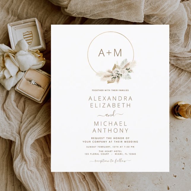 Budget Monogram Boho Tropical Pampas Grass Bröllop (Skapare uppladdad)