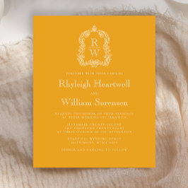 Budget Monogram Crest Marigold Bröllopsinbjudan