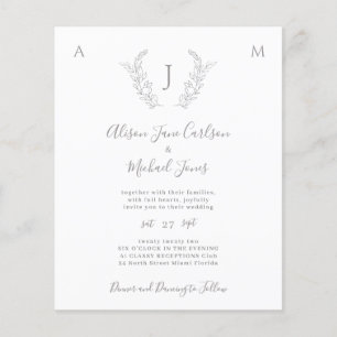 Budget monogram elegant blad bröllopsinbjudan