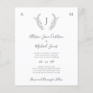Budget monogram elegant blad bröllopsinbjudan flygblad