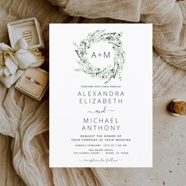 Budget Monogram Emerald Grönt Greenery Bröllop (Skapare uppladdad)