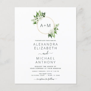 Budget Monogram Emerald Grönt Greenery Bröllop Flygblad