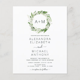 Budget Monogram Emerald Grönt Greenery Bröllop Flygblad