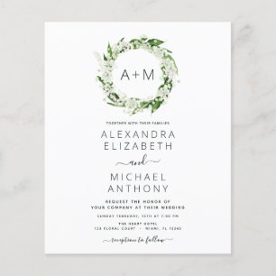 Budget Monogram Emerald Grönt Greenery Bröllop Flygblad