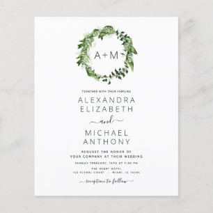Budget Monogram Emerald Grönt Greenery Bröllop Flygblad