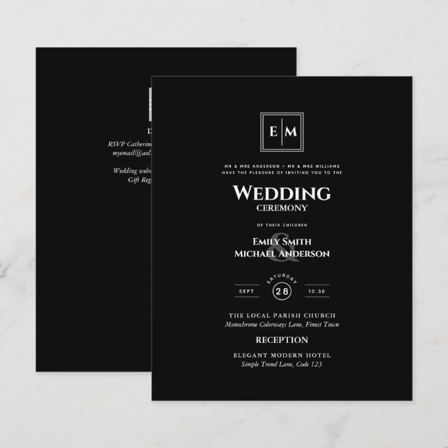 BUDGET Monogram Formell Bröllop Black Alla i 1 (Fram/baksida)