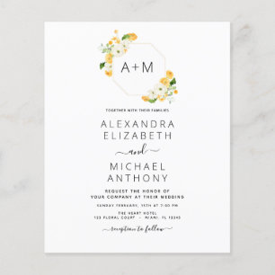 Budget Monogram Gul Orange Blommig Bröllop Flygblad