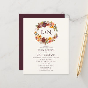 Budget Monogram Höst Rustik Plommon Blommig Bröllo