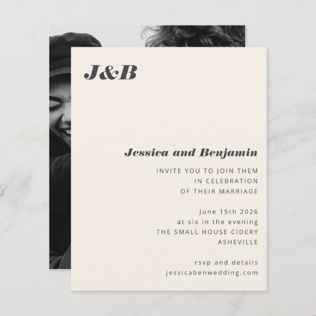 Budget Monogram - inbjudan till elfte fotobröllop (Fram/baksida)