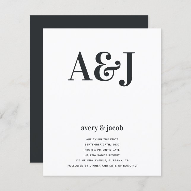 Budget Monogram QR-kod Bröllopsinbjudan (Fram/baksida)