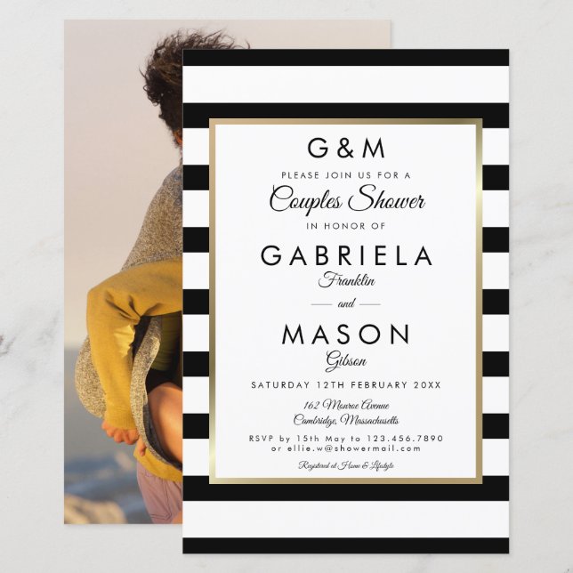Budget Monogram-randig Par Babyshower Foto (Fram/baksida)