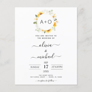 Budget Monogram Solros Eucalyptus Bröllop Flygblad