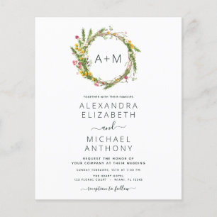 Budget Monogram WildblommEmerald Grönt Bröllop Flygblad