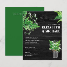 BUDGET Monokromt Fern-grönskande bröllopsinbjudan