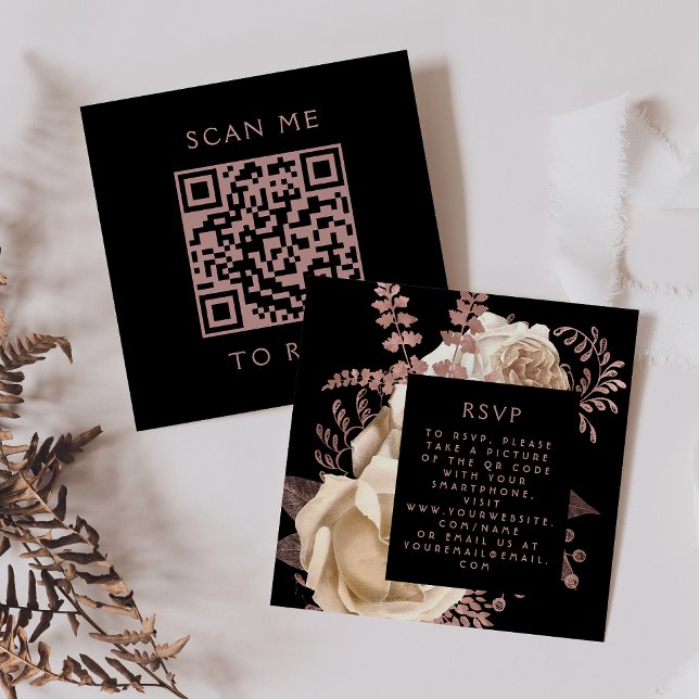 Budget Moody Blommig Elfenbensvit Roséguld QR-kod  Tilläggskort (Skapare uppladdad)
