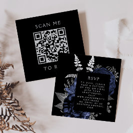 Budget Moody Blommig Marinblå Silver QR-kod RSVP Tilläggskort
