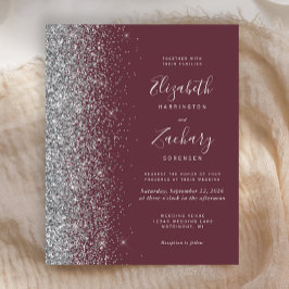 Budget Mörk Burgundy Silver Glitter Bröllopsinbjud