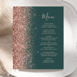 Budget Mörk grönt Ro Guld Glitter Bröllop-meny i<br><div class="desc">Den moderna bröllop-menyn på den lämnat kant i eleganten har en faux glitter gräns i ro i guld. I anpassadet kombineras grått-liknande handskriftsskript och typsnitt på mörken framträder gröntens bakgrund. Den omvända sidan har en matchande grönt och ro guld glitter.</div>