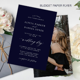 Budget mörk marin vit foto bröllopsinbjudan flygblad