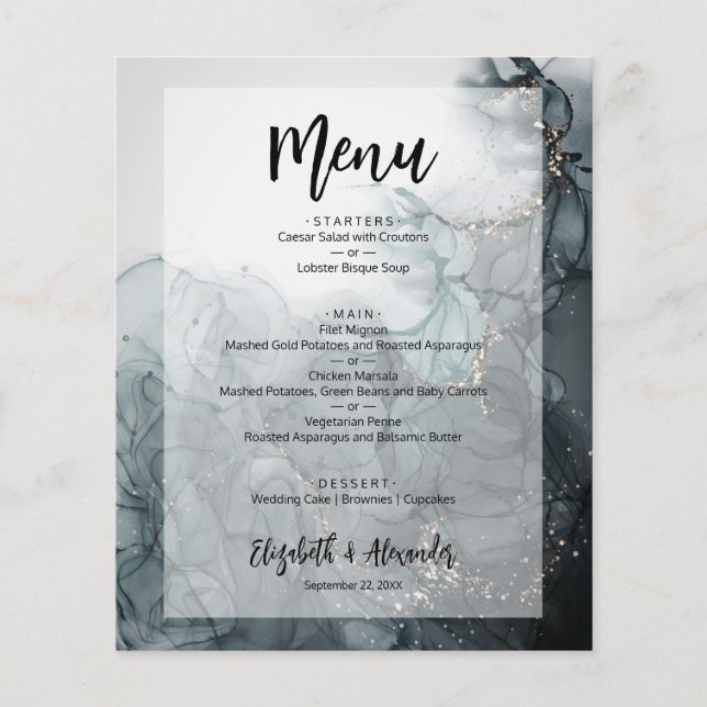 Budget Mörk Marmor Bröllopsmeny Flyer (Framsidan)