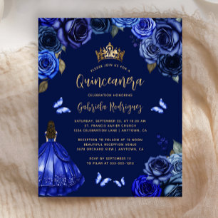 Budget Mörk Royal Blå Blommig Princess Quinceañera